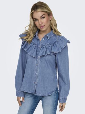 ONLINDIGO LS FRILL DNM SHIRT QYT NOOS Medium Blue Denim