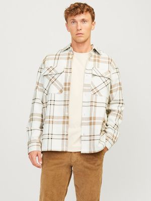 JPRRAYMOND MELANGE CHECK LS OVERSHIRT SN Cloud Dancer/COMFORT