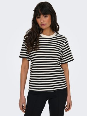 ONLLIVINA S/S STRIPE TEE JRS NOOS Cloud Dancer-BLACK STRIPES