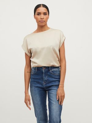 VIELLETTE S/S SATIN TOP - NOOS Cement