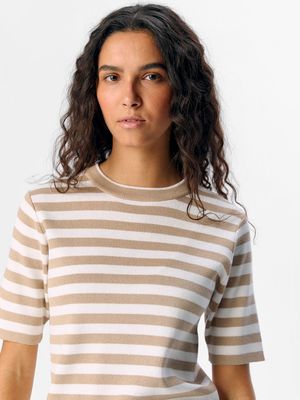 OBJESTER S/S NEW KNIT PULLOVER NOOS Humus/Cloud dancer