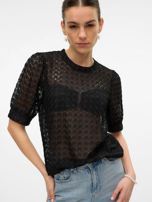 VMBECCA LACE SS O-NECK TOP JRS GA NOOS Black