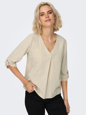 JDYSAY 3/4 LINEN V-NECK TOP WVN DIA Oatmeal/MELANGE