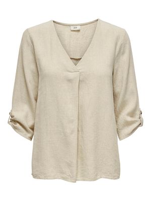JDYSAY 3/4 LINEN V-NECK TOP WVN DIA Oatmeal/MELANGE