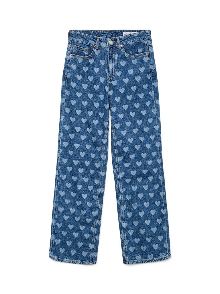 VMTESSA HR WIDE JEANS PRINT GA Medium Blue Denim/HEARTS
