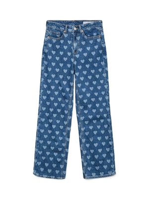 VMTESSA HR WIDE JEANS PRINT GA Medium Blue Denim/HEARTS
