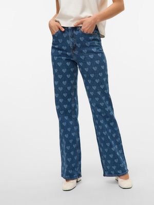 VMTESSA HR WIDE JEANS PRINT GA Medium Blue Denim/HEARTS