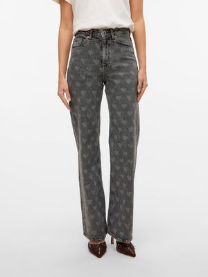 VMTESSA HR WIDE JEANS PRINT GA Medium Grey Denim/HEARTS