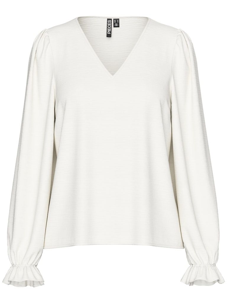 PCTIFFANY LS V-NECK TOP WVN NOOS BC  Cloud Dancer
