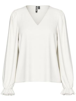 PCTIFFANY LS V-NECK TOP WVN NOOS BC  Cloud Dancer