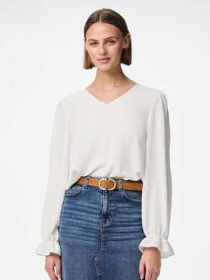 PCTIFFANY LS V-NECK TOP WVN NOOS BC  Cloud Dancer