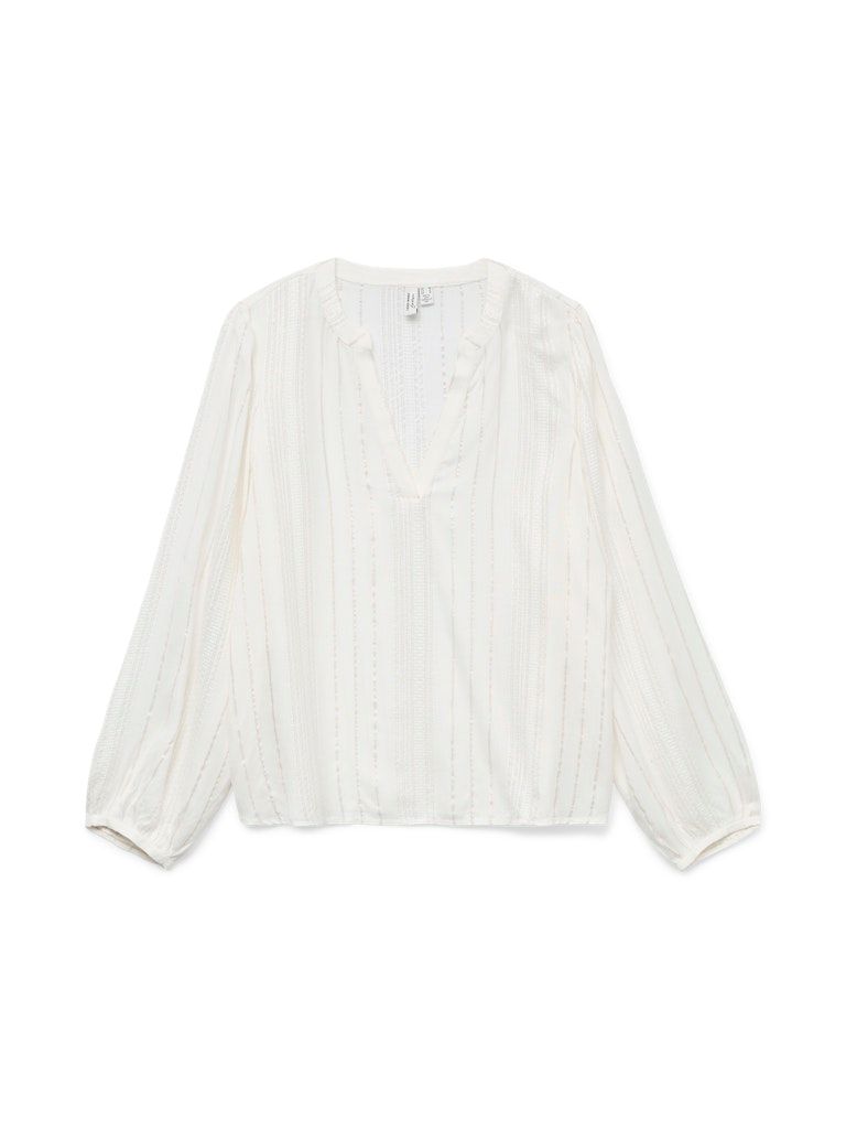 VMBIKA L/S V-NECK TOP WVN BTQ GA Cloud Dancer-GOLD LUREX
