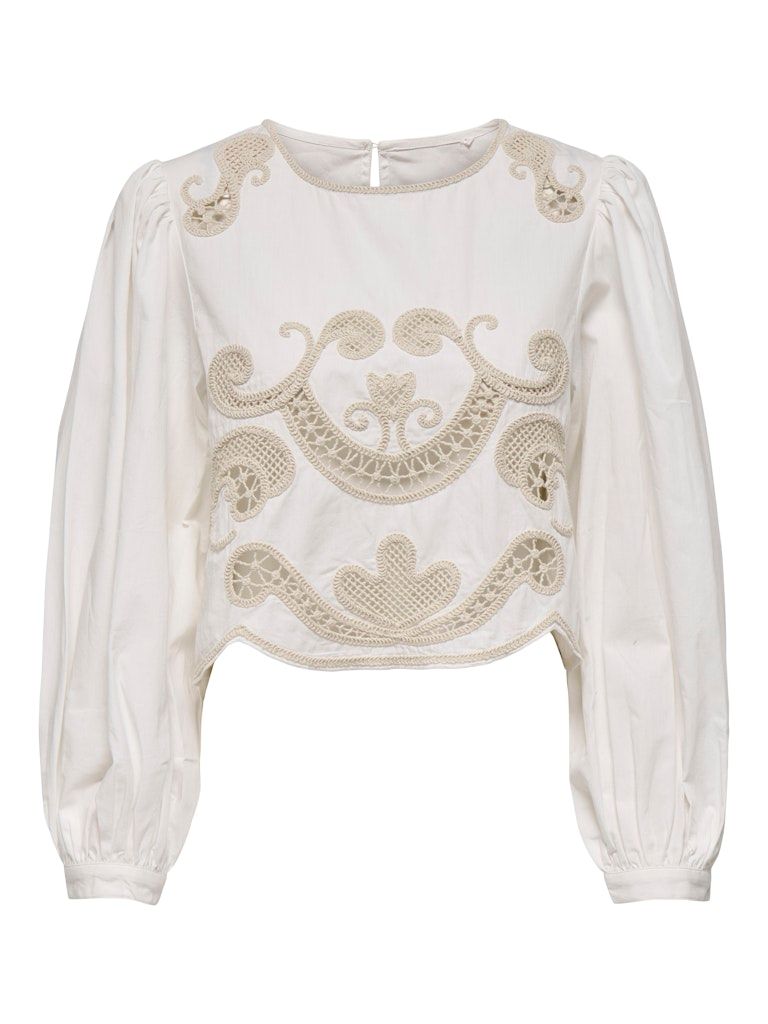 JDYERICA L/S CROCHET CROP TOP WVN EXP Cloud Dancer