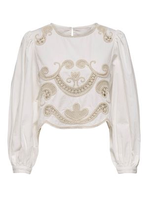 JDYERICA L/S CROCHET CROP TOP WVN EXP Cloud Dancer