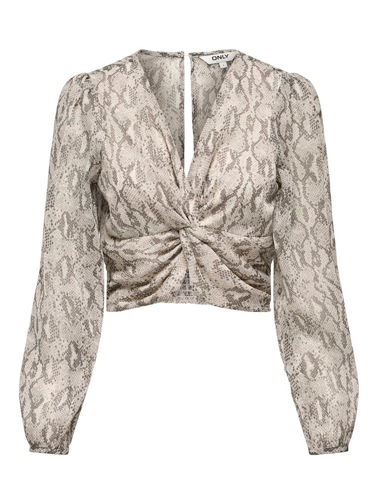 ONLSADIA LIFE LS V-NECK KNOT TOP WVN Pastel Parchment-W SNAKE