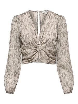 ONLSADIA LIFE LS V-NECK KNOT TOP WVN Pastel Parchment-W SNAKE