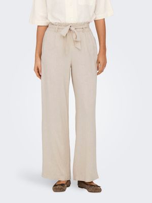 JDYSAY MW LINEN BELT PANT WVN NOOS Oatmeal/MELANGE 25