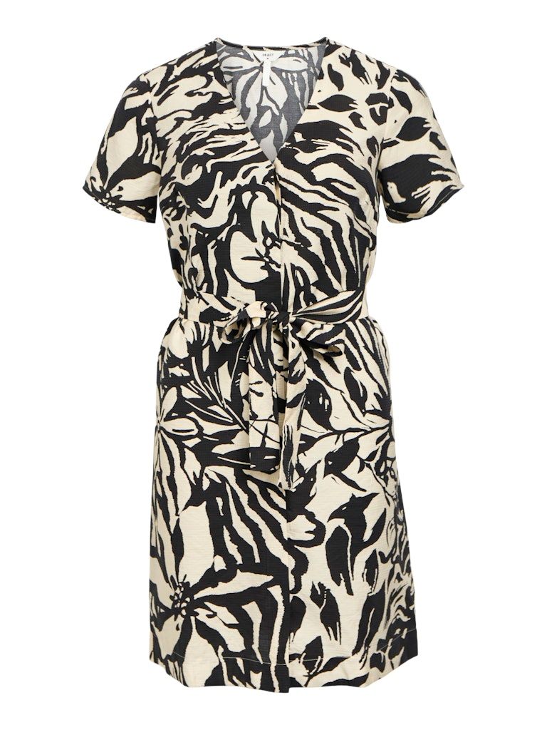 OBJKARINA S/S RE SHORT DRESS NOOS Sandshell-Black flower