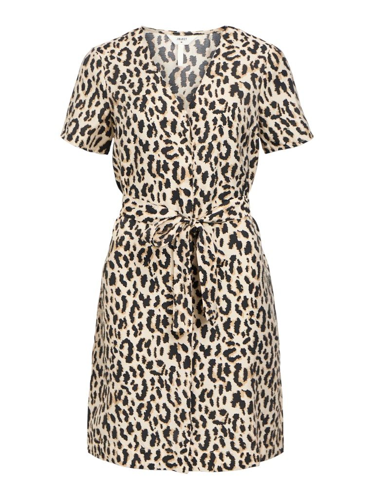 OBJKARINA S/S RE SHORT DRESS NOOS Sandshell-Leopard