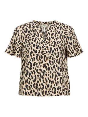 OBJKARINA S/S RE V-NECK TOP NOOS Sandshell-Leopard
