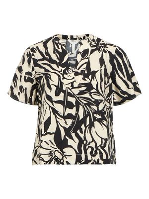 OBJKARINA S/S RE V-NECK TOP NOOS Sandshell/Black flow
