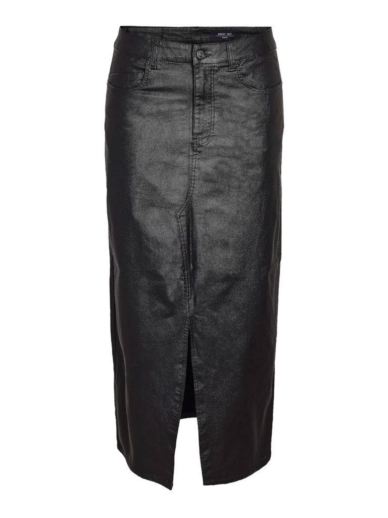 NMKATH NW SLIT LONG SKIRT COATED BL NOOS Black
