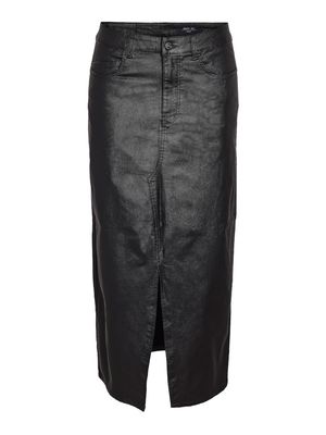 NMKATH NW SLIT LONG SKIRT COATED BL NOOS Black