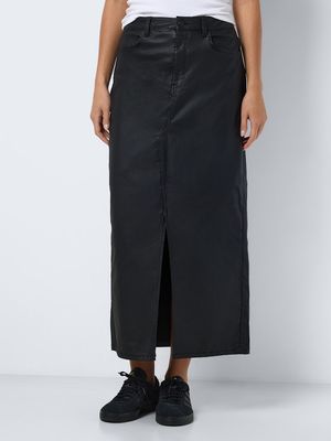 NMKATH NW SLIT LONG SKIRT COATED BL NOOS Black