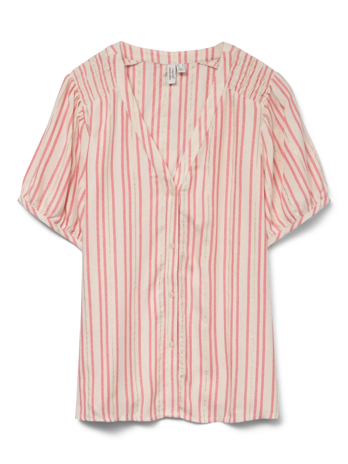 VMBAYA S/S V-NECK SHIRT WVN BTQ GA Birch-Dubarry stripes w. gold