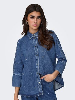 ONLGRACE 3/4 RHINESTONE MB DNM SHIRT NOOS Medium Blue Denim