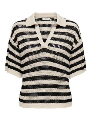 JDYTIKKA S/S POLO PULLOVER KNT NOOS  Birch-BLACK