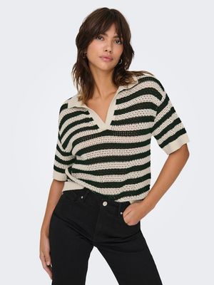 JDYTIKKA S/S POLO PULLOVER KNT NOOS  Birch-BLACK