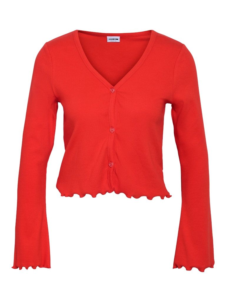 NMPOLLY L/S V-NECK HEART BUTTON CARDIGAN Racing Red