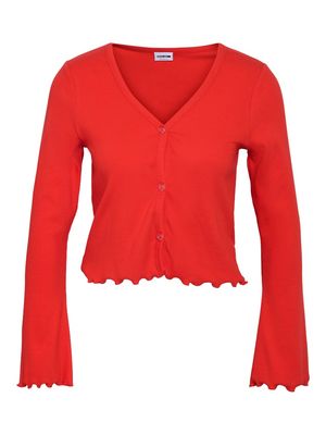 NMPOLLY L/S V-NECK HEART BUTTON CARDIGAN Racing Red