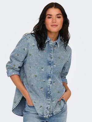 ONLVERA L/S FLOWER EMB SHIRT DNM YOR Light Blue Denim/FLO