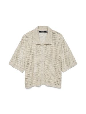 VMLEILANI GLITTER 2/4 POLONECK CARDIGAN Birch-W. SILVER SEQUINCE