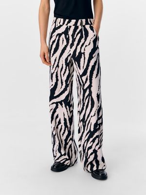 OBJALBA LISA WIDE PANT PRINT NOOS Sandshell-Black zebra col