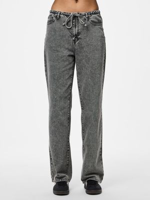 PCFANU MW TIE DENIM JEANS D2D Medium Grey Denim