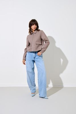 ONLVELA ZIP SHORT JACKET OTW Taupe Gray/MELANGE