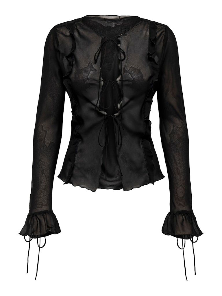 ONLMARLIN LS FRILL TIE TOP WVN Black