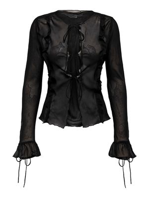 ONLMARLIN LS FRILL TIE TOP WVN Black