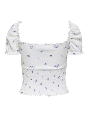 ONLHILLARY AOP SMOCK S/S TOP CS OX JRS White/Summer flower