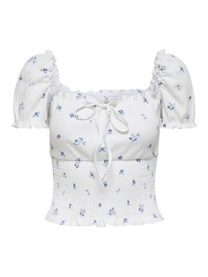 ONLHILLARY AOP SMOCK S/S TOP CS OX JRS White/Summer flower