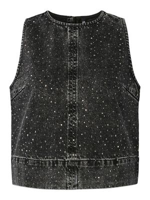 PCNOEL SL O-NECK DENIM TOP D2D FSY Black Denim/Rhinesto
