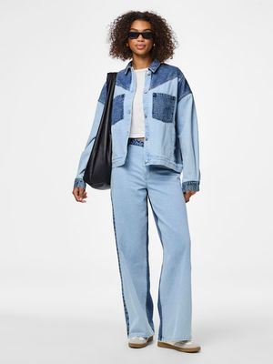 PCFAMY LS LOOSE DENIM SHIRT D2D FSY Light Blue Denim-Medium blue