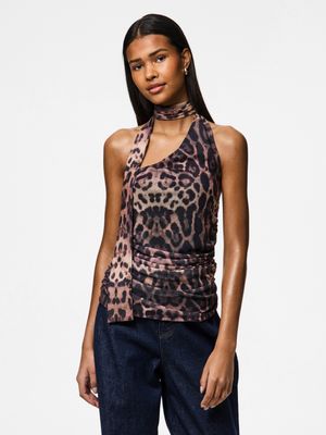 PCNALLE SL HALTERNECK MESH TOP D2D JRS Black/Leo