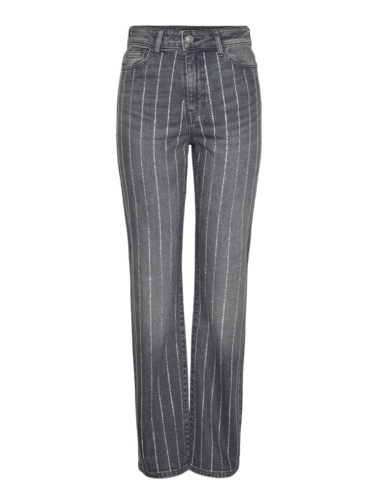 PCSIFFI HW RHINESTONE DENIM JEANS Grey Denim/RHINESTON