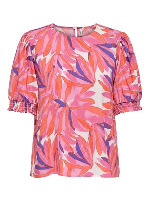 ONLMINDY S/S PUFF SLEEVE TOP WVN Cloud Dancer-Vivid tropic
