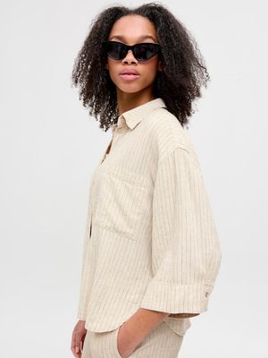JXBREEZE SUMMER 3/4 SHIRT WVN LN Feather Gray-PIN STRIPED
