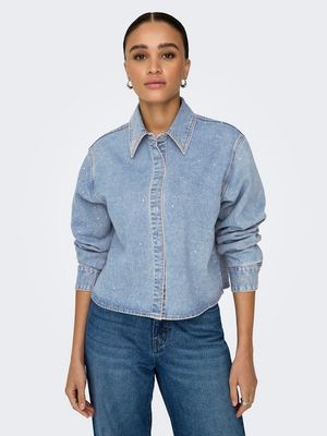 ONLMAGGIEMAY L/S RHINEST DNM SHIRT Light Blue Denim